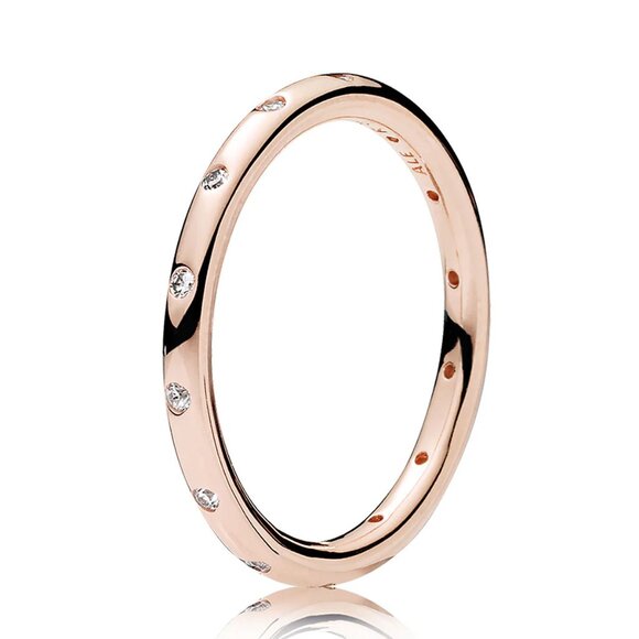 Pandora Simple Sparkling Band Ring, 14k rose gold-plated wishbone, NEW, Size 5 - Picture 6 of 7
